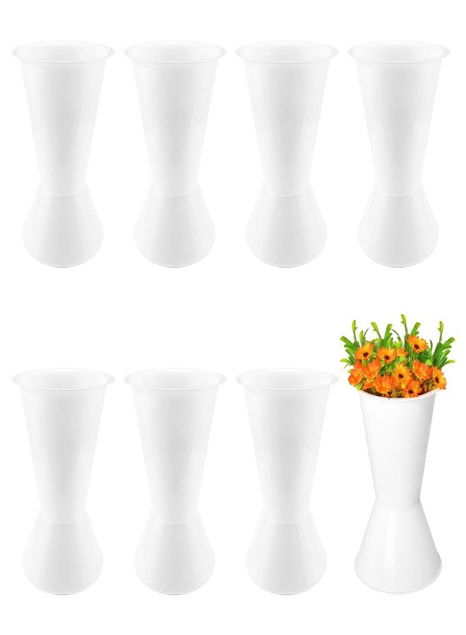 LCJAOF 8Pcs 11.8 Inch Tall Plastic Flower Buckets - White Decorative Vases for Cut Flowers, Wedding Centerpieces, Floral Arrangements with Detachable Base - Image 1